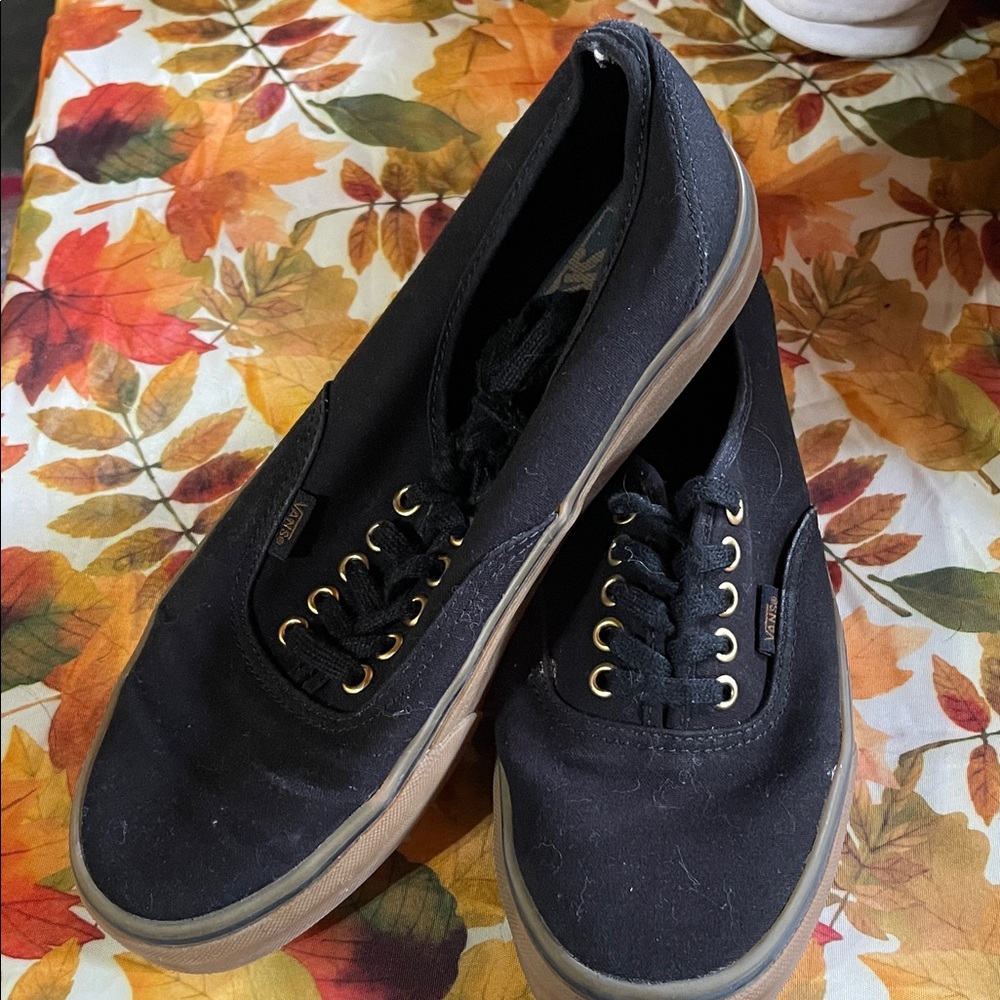 Vans Black Canvas Shoes with Gold Eyelets